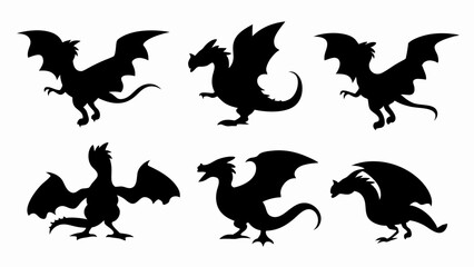 set of dragon  silhouette vector on white background