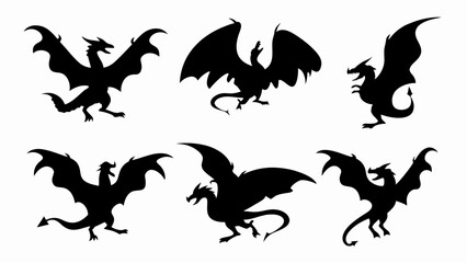 set of dragon  silhouette vector on white background