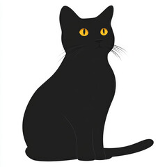 black cat silhouette halloween , black and white illustration isolated on white background