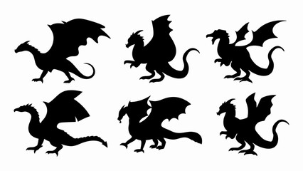 set of dragon  silhouette vector on white background