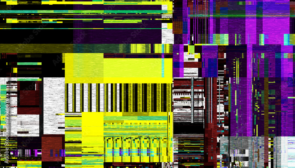 Poster Abstract creative glitch overlay texture. Geometric pixel pattern of a digital glitch on transparent background, digital pattern