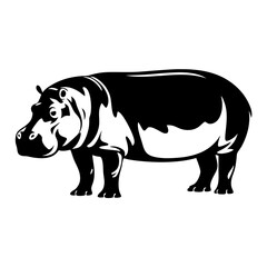 Monochrome image depicts a solid hippo figure standing in profile view