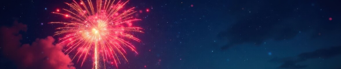 Fototapeta premium Vibrant colorful firework explosion in the night sky with stars and sparks , fireworks display, dynamic