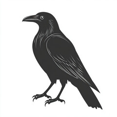 Obraz premium raven silhouette , black and white illustration isolated on white background