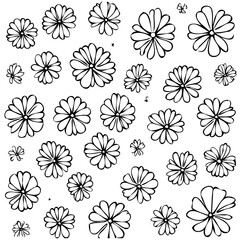 Floral Doodles, Minimalist Black and White Artwork