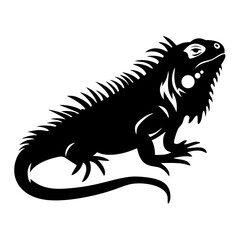 A striking black silhouette of an iguana standing tall and regal