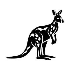 Ornate Tribal Style Kangaroo Silhouette Design Australian Animal Vector Illustration