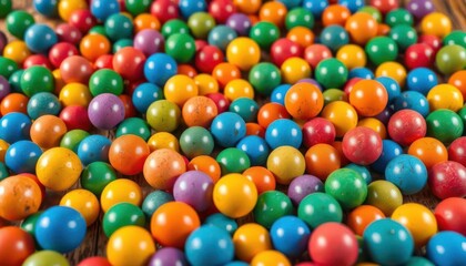 Obraz premium Colorful balls scattered on wooden background, background image, balls