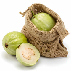 Fresh guawa in Burlap Sack Isolated Harvest Concept