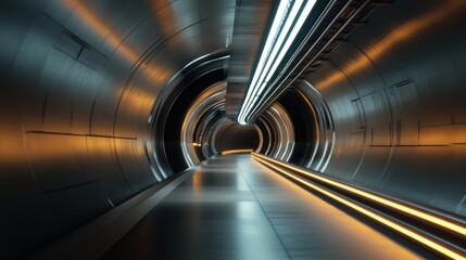 Fototapeta premium Futuristic tunnel, metallic interior