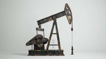 Vintage oil pump jack model displayed against a neutral background showcasing industrial design and engineering elements