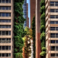 A vibrant image of urban renewal where corporate logos merge with nature.