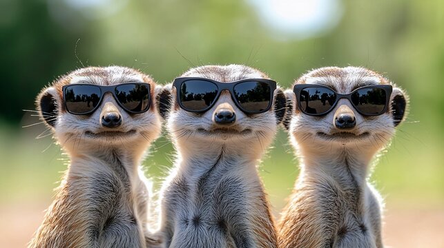 Three meerkats wearing sunglasses - Powered by Adobe