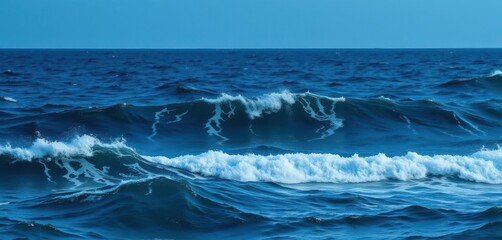 Fototapeta premium Dark blue ocean waves crashing, powerful yet serene, sea life, spray