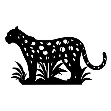 black leopard silhouette standing in grass clip art preview