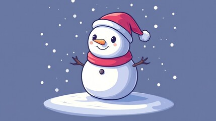 Fototapeta premium Cartoon snowman in minimalist style, flat isolated design
