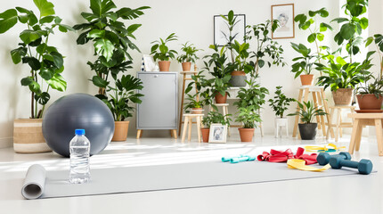 home fitness area with various plants and equipment