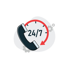 24 Hours Call Service Concept Vector Illustration