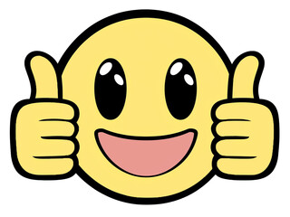 fröhlicher Emoji Smiley freigestellt mit beiden Daumen hoch Geste. Generative Ai