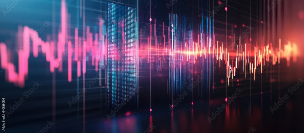 Poster dynamic representation of digital waveforms, showcasing intricate data analysis