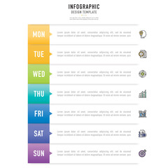 Rectangular paper origami timeline weekly infographic template or element with 7 day, step, process, option, colorful rectangle, bar, column, arrow