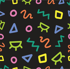 Fun colorful line scribble doodle seamless pattern. Colorful simple minimalist style art background for wrapping gift, children, backdrop, trendy design with basic shapes. 