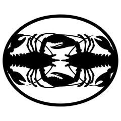 Symmetrical Black and White Illustration of Two Lobsters on a Circular Plate