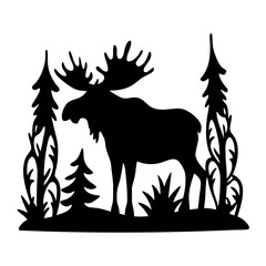 Majestic Moose Silhouette in a Winter Forest Scene Artwork Graphic Design