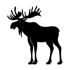 Majestic Moose Silhouette Black and White Wild Animal Illustration Graphic Design