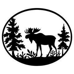 Majestic Moose in a Sylvan Oval Landscape Silhouette Art