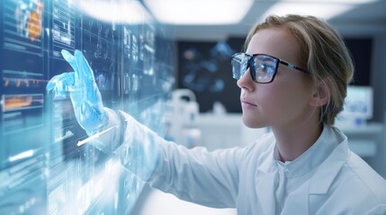 Decoding the Future: A Scientist Navigating Complex Data on a Transparent Interface