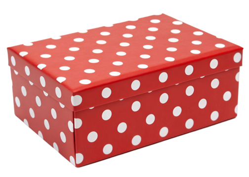 Red box with white polka dots isolated on transparent background.