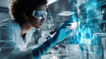 Deep Dive: A Scientist Navigating Holographic Data in a Cutting-Edge Laboratory Environment