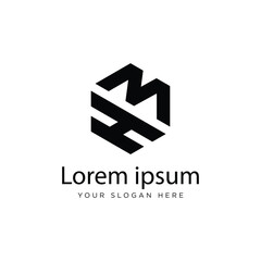 Initial HM Logo Polygon Shape Letter logo Design white background