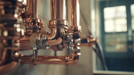 Plumber sealing pipes in a newly built bathroom. Featuring skill and precision