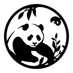 Yin and Yang Panda Bear Bamboo Forest Circle Design Illustration