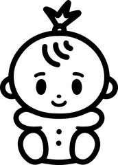 A cute baby character drawn in thick black lines. Vector illustration.