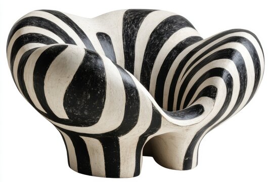 Abstract Zebra Stripe Sculpture Modern Art Object Striking Contrast Black and White Design Artistic Form Unique Shape Creative Expression Contemporary Style Isolated