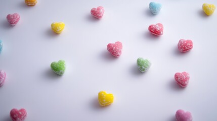 Colorful Heart-Shaped Candy on a White Background for Sweet Treats