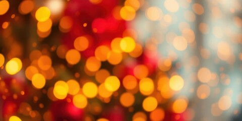 Obraz premium Golden bokeh lights, glittering dust, festive Christmas background, flare, winter