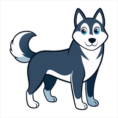 Cartoon Husky Dog with Blue Eyes