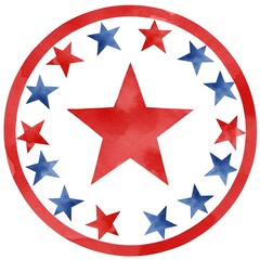Watercolor Star Circle Design in Red and Blue for Patriotic Themes