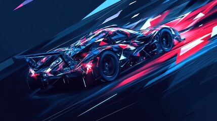 Geometric dynamism: racing car conveyed through abstract shapes and vibrant colors