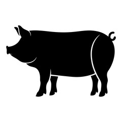 Black Silhouette of a Domestic Pig Farm Animal Icon Vector Illustration
