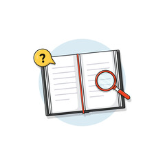 Books with Magnifying Glass Vector Illustration. Finding Concept Design