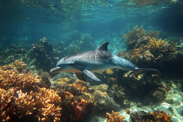 Fototapeta premium Generative AI image of vibrant coral reef formation with tropical fish