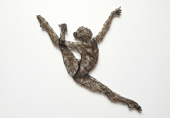 Fototapeta premium Artistic wire sculpture of a dancer in an expressive pose 