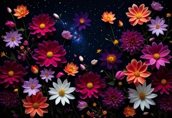 Fototapeta premium Cosmic flower arrangement petal background design dark background floral pattern insert
