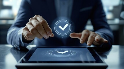 Digital signature on a tablet showcases verification process for business and technology in modern office