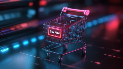 Digital cart with glowing "Buy Now" button